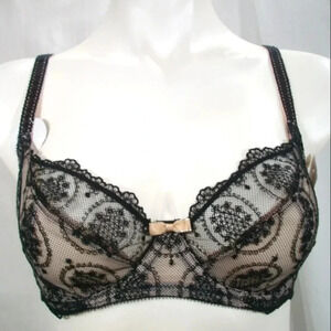 34C Felina 190215 Christelle Sheer Lace‎ 3-Part UW Bra Black NWT